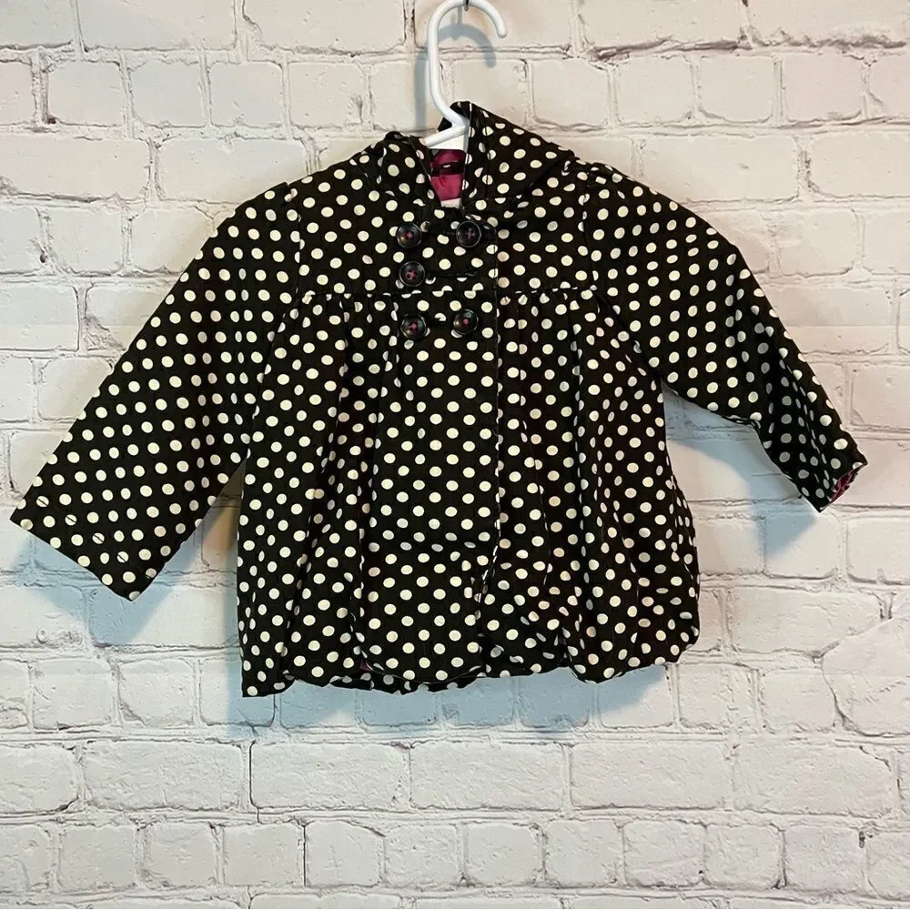 Oshkosh Girls lightweight jacket brown and cream polka dots size 12 months